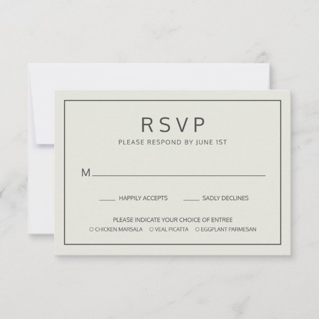Simple Border Light Beige Meal Choice Wedding RSVP Card (Front)