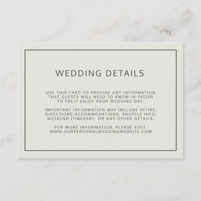 Simple Border Light Beige Wedding Details Enclosure Card (Front)