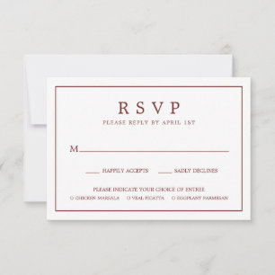Simple Border Meal Choice Burgundy Wedding RSVP Card