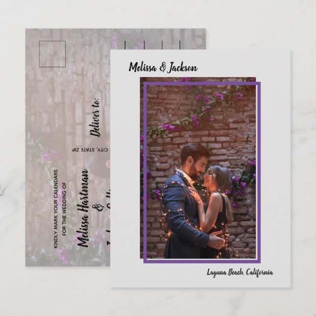 Simple Border Overlay Photo Wedding Save the Date Announcement Postcard (Front/Back)
