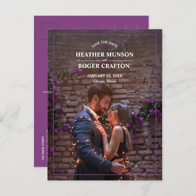 Simple Border Photo Wedding Save the Date Announcement Postcard (Front/Back)