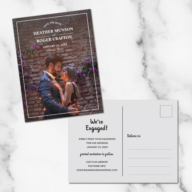 Simple Border Photo Wedding Save the Date Announcement Postcard (Creator Uploaded)