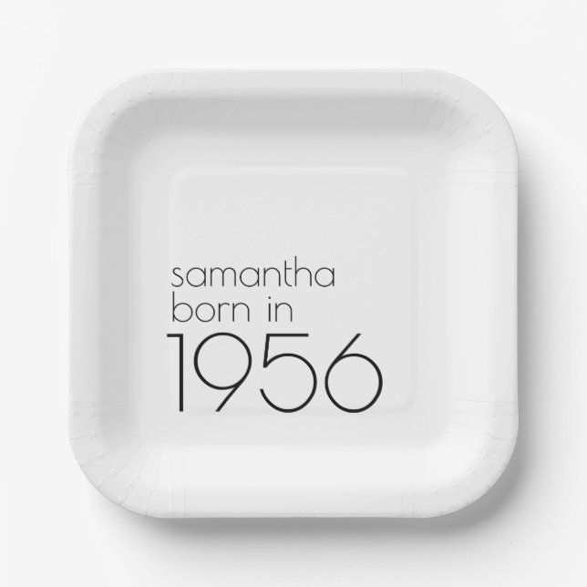 Simple Born in 1956 Black 70th Birthday Party Paper Plate (Front)