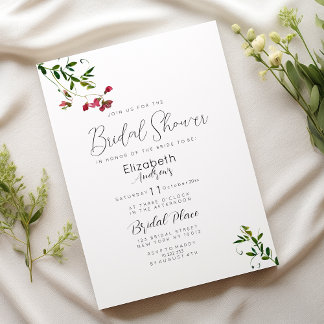 Simple botanic pink red green flora Bridal Shower Invitation