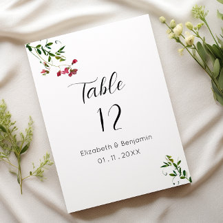 Simple botanic pink red green flower Table Numbers
