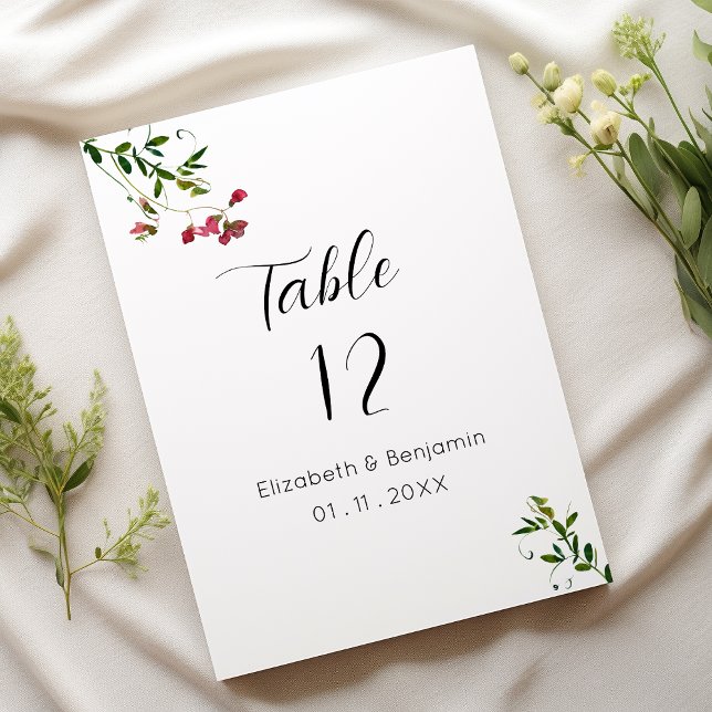 Simple botanic pink red green flower Table Numbers (Simple botanic pink red green flower Table Numbers)