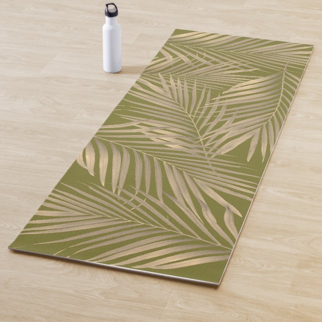 Simple Botanical Beige Palm Leaves on Brown Yoga Mat (In Situ)