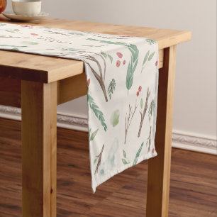 Simple Botanical Berries Christmas Pattern Short Table Runner