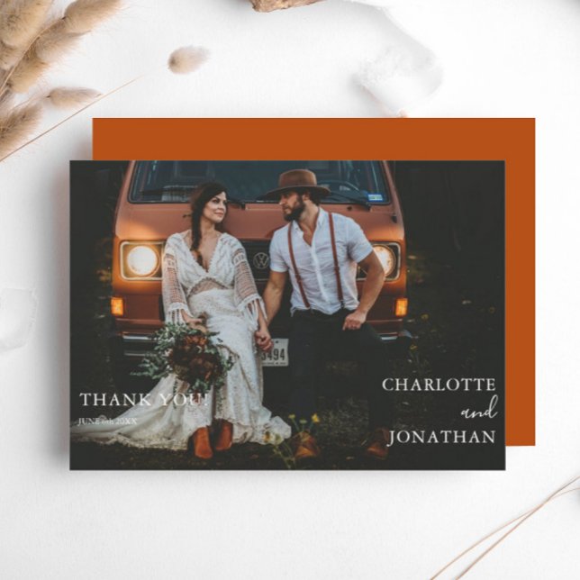 Simple Botanical Bohemian Terracotta Photo Wedding Thank You Card (Creator Uploaded)