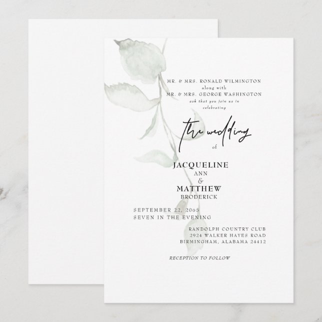 Simple Botanical Both Parents Wedding Invitation (Front/Back)