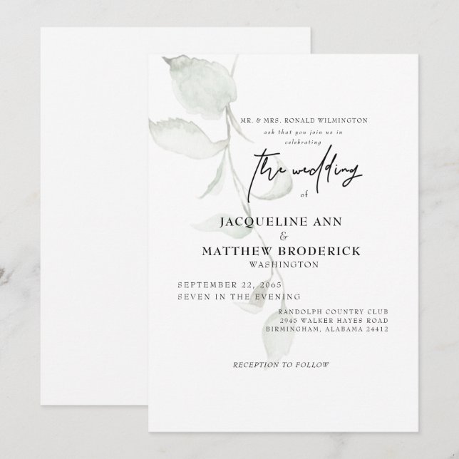 Simple Botanical Bride Parents Wedding Invitation (Front/Back)