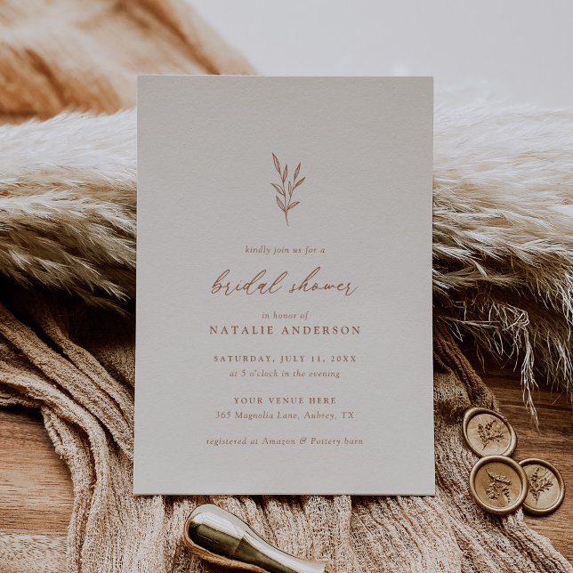 Simple Botanical Burnt Orange Bridal Shower Invita Invitation (Creator Uploaded)