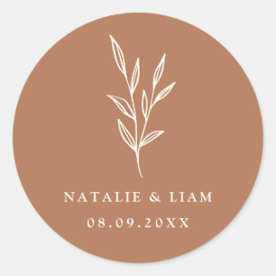 Simple Botanical Burnt Orange Wedding Classic Roun Round Sticker