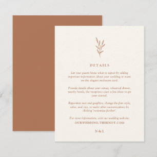 Simple Botanical Burnt Orange Wedding Details Encl Enclosure Card