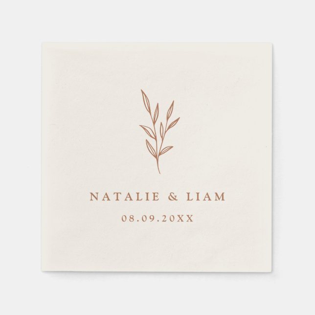Simple Botanical Burnt Orange Wedding Napkins (Front)