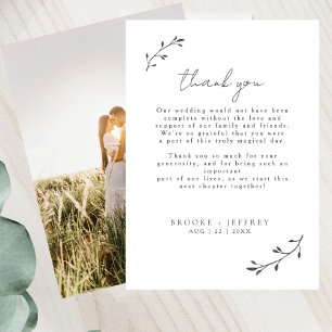 Simple Botanical Chic Modern Minimal Wedding Photo Thank You Card