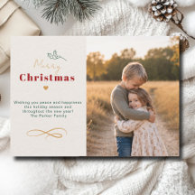 Simple Botanical Christmas 1 Photo Holiday Card