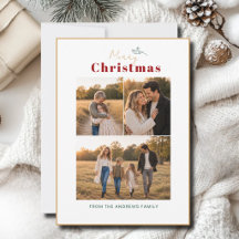 Simple Botanical Christmas 4 Photo Holiday Card