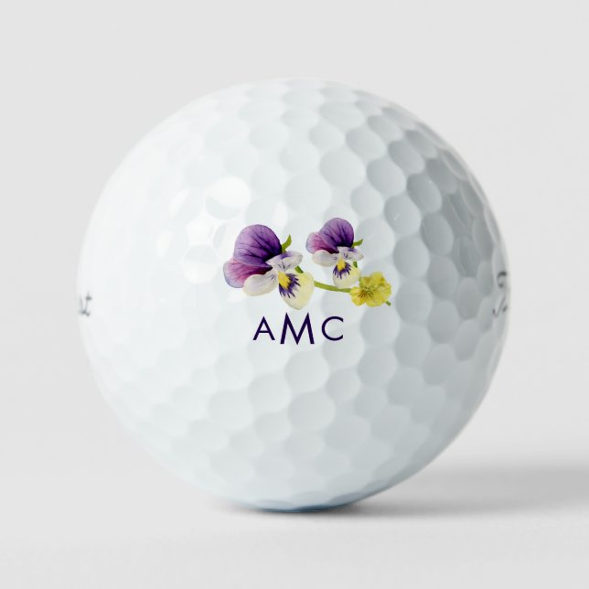 Simple Botanical Colourful Floral Monogram Titleis Golf Balls (Front)
