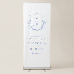 Simple botanical crest rustic wedding welcome retractable banner