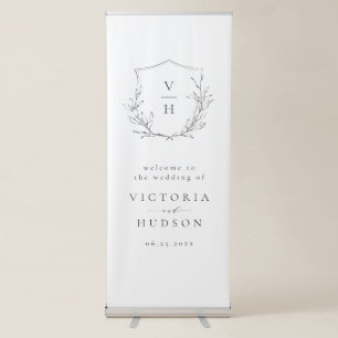 Simple botanical crest rustic wedding welcome retractable banner