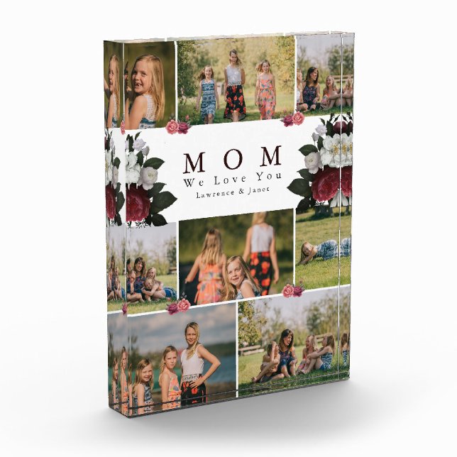 simple Botanical Floral Mum 8 Photo Collage gifts Block (Left)