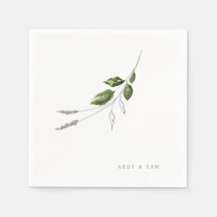 Simple Botanical Foliage Wedding Names Cocktail  Napkin