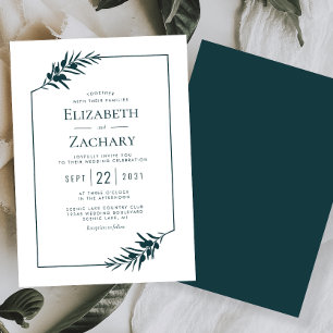 Simple Botanical Frame Emerald Green Wedding Invitation