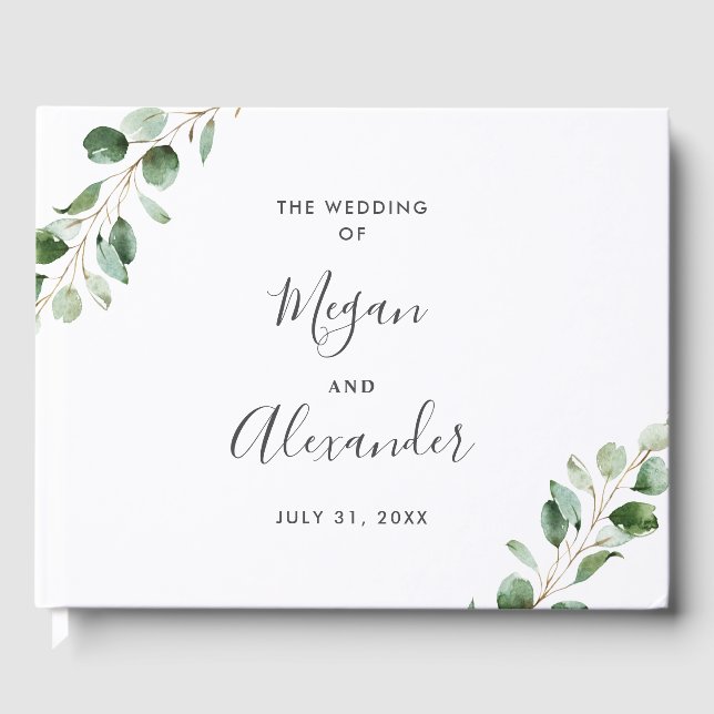Simple Botanical Greenery Wedding Guest Book (Front)