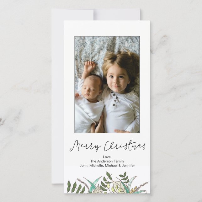 Simple Botanical Leaf Merry Christmas Holiday Card (Front)