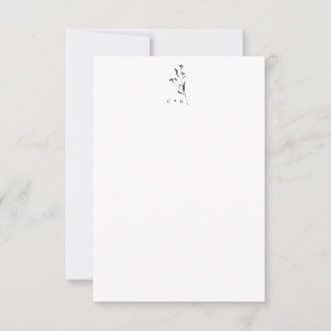 Simple Botanical Monogram Minimal Boho Wedding Thank You Card (Front)
