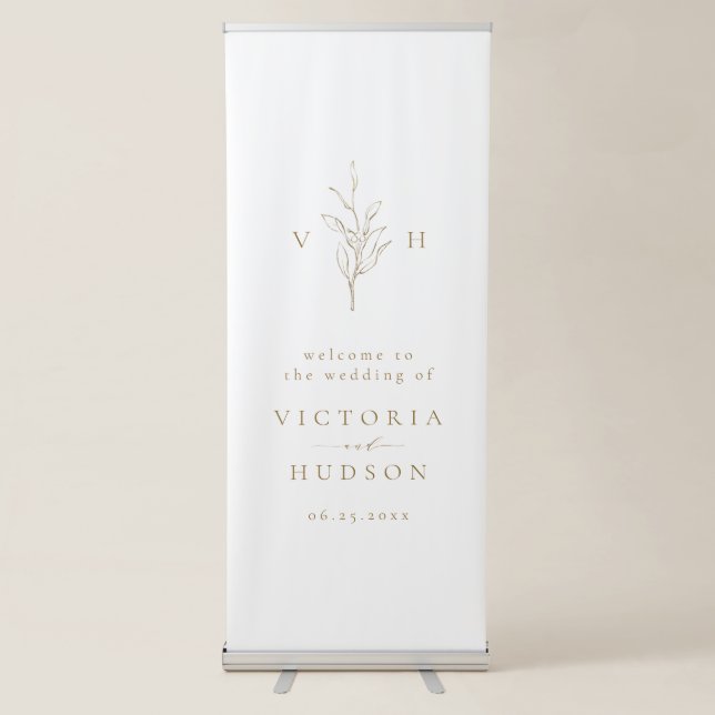  Simple botanical monogram rustic wedding welcome Retractable Banner (Front)