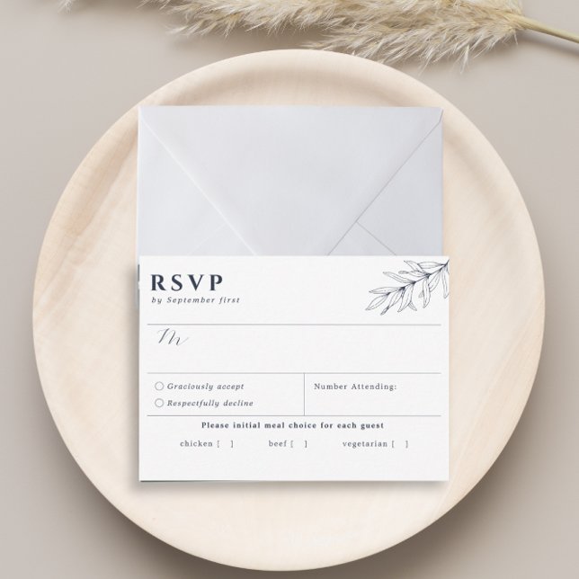 Simple Botanical Navy Blue Meal Choice RSVP Card (Creator Uploaded)