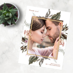 Simple Botanical One Photo Wedding Thank You Postcard