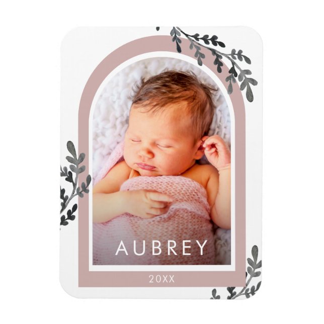 Simple Botanical Pink Photo Arch and Pretty Script Magnet (Vertical)