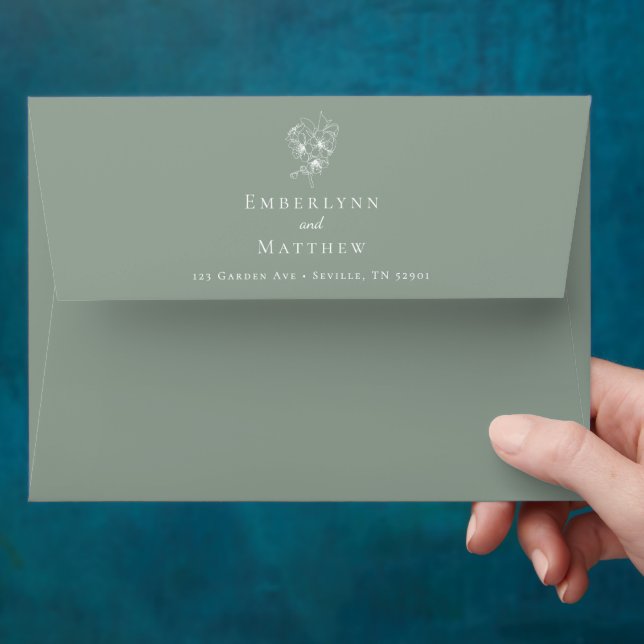 Simple Botanical Return Address Sage Green Wedding Envelope (Hand)