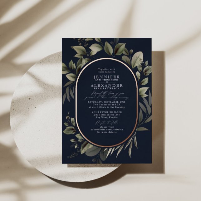 Simple Botanical & RSVP QR Code Navy Wedding Rose  (Creator Uploaded)