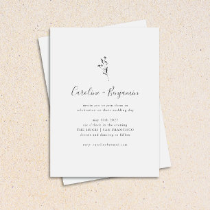 Simple Botanical Script Black White Boho Wedding Invitation