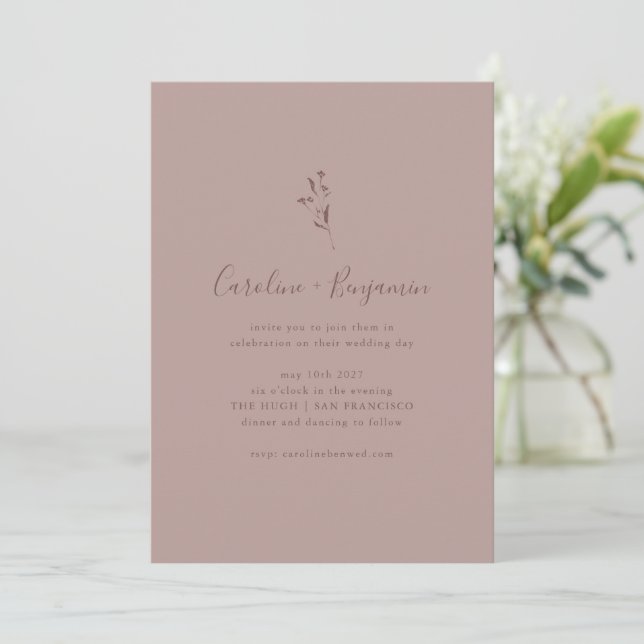 Simple Botanical Script Dusty Mauve Boho Wedding I Invitation (Standing Front)