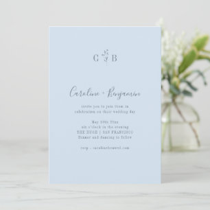 Simple Botanical Soft Blue Monogram Boho Wedding Invitation