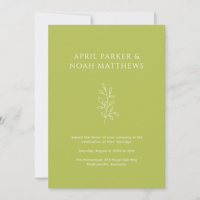 Simple Botanical Typography Chartreuse Green Invitation (Front)