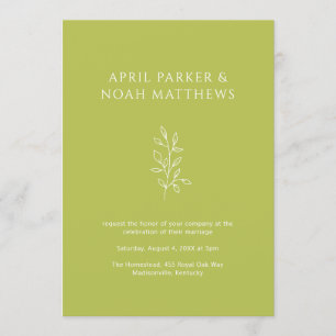 Simple Botanical Typography Chartreuse Green Invitation