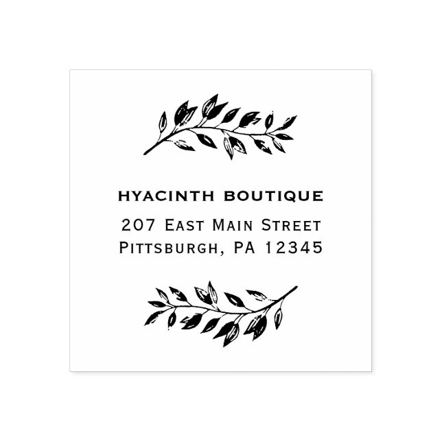 Simple Botanical with Company Name and Address Rubber Stamp (Imprint)