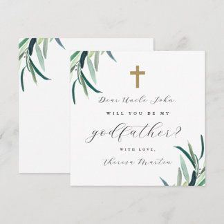 Simple Botanical with Cross Godfather Proposal Invitation