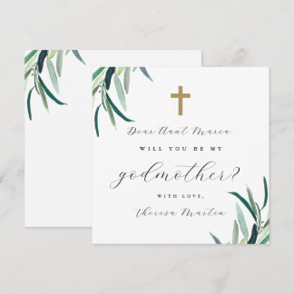 Simple Botanical with Cross Godmother Proposal Invitation