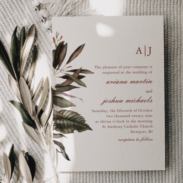 Simple Botanical with Monogram Photo Wedding Invit Invitation (Creator Uploaded)