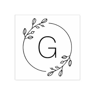 Simple Botanical Wreath Custom Monogram Rubber Stamp