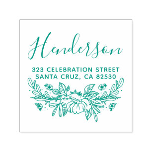 Simple Botanical Wreath Name Script Return Address Self-inking Stamp
