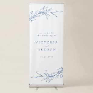 Simple botanical wreath rustic wedding welcome retractable banner
