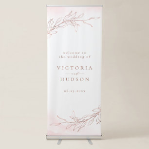 Simple botanical wreath rustic wedding welcome retractable banner